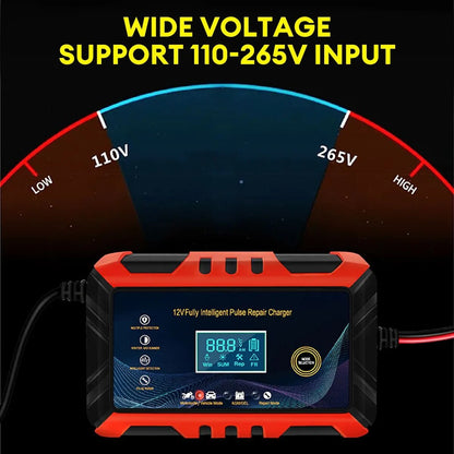 Carregador com display LCD para bateria de carro, motocicleta