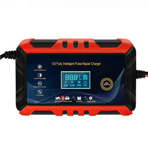 Charger with LCD display for car battery, motorcycle