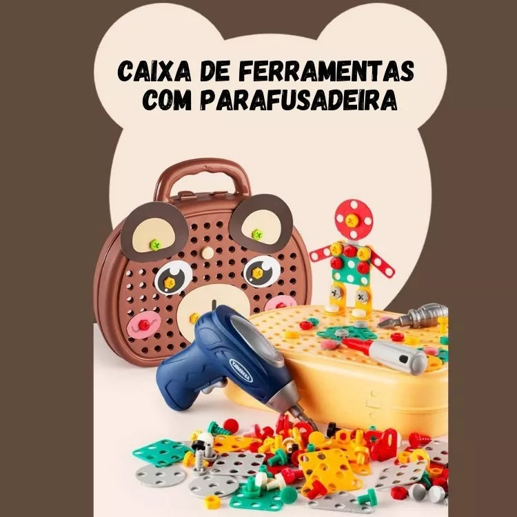 Kit Caixa Maleta Montessori Block Marrom Itens Furadeira Kid